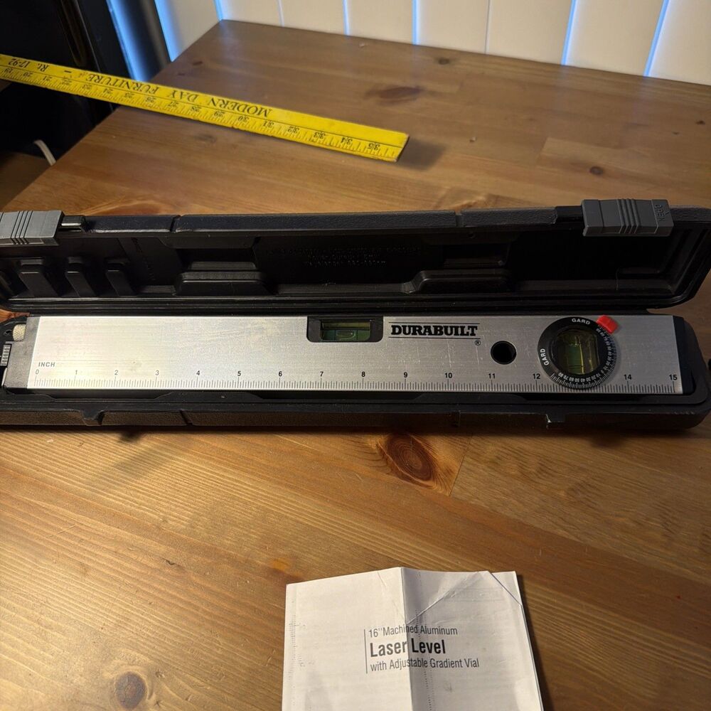 Durabuilt 16” Laser Level - Machined Aluminum  - Adjustable Gradient Vial - Case